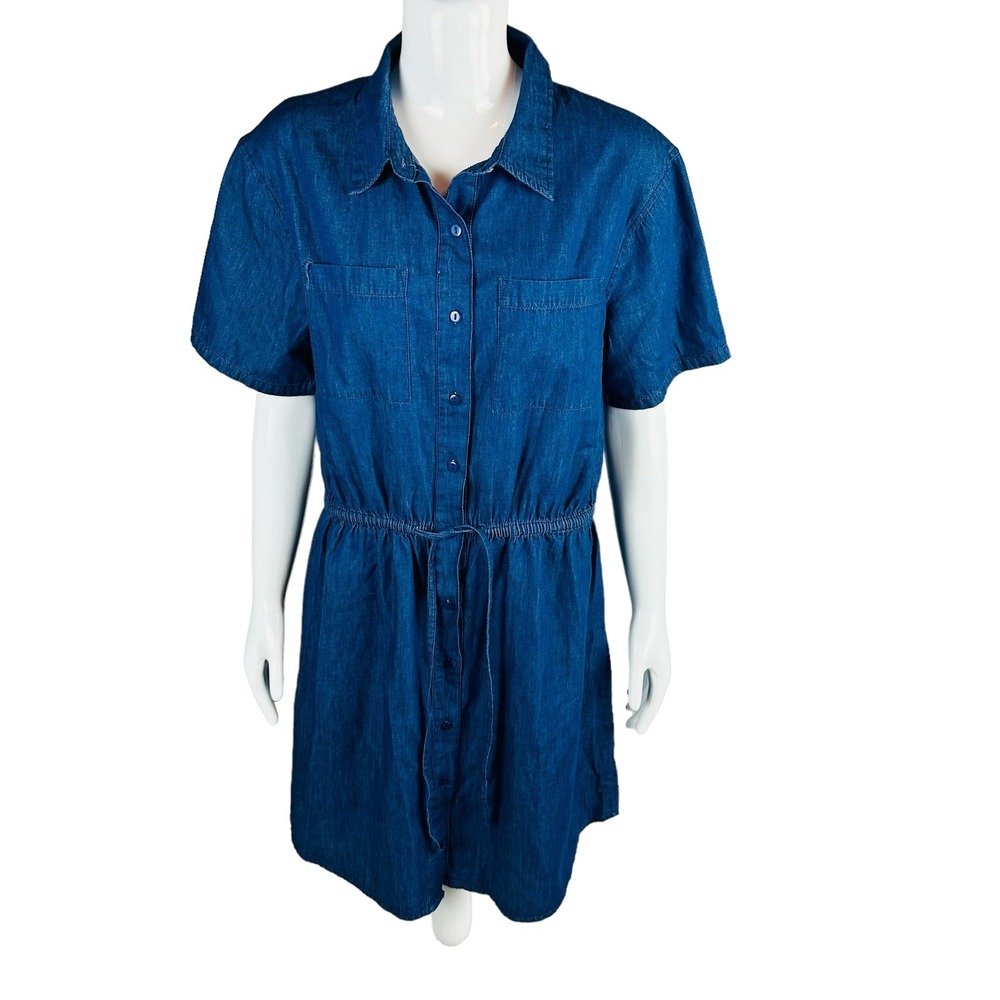 Studio West Womans Dress Sz Small Solid Shirt Dress Short Sleeve Chambray Blue - Picture 2 of 8